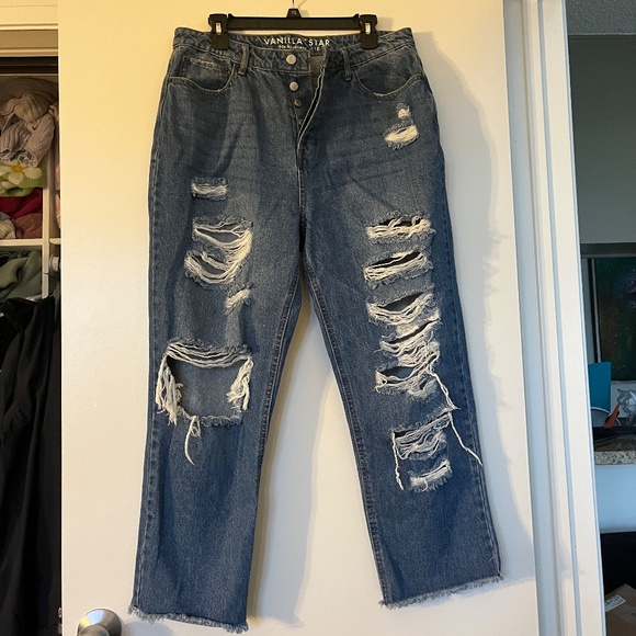 90s Boyfriend Ripped Jeans sz 15 All Button Relaxed Vanilla Star - Picture 11 of 11